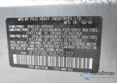 2016 Subaru Crosstrek из США, поврежденный, VIN 5F2GPABC9GB256707